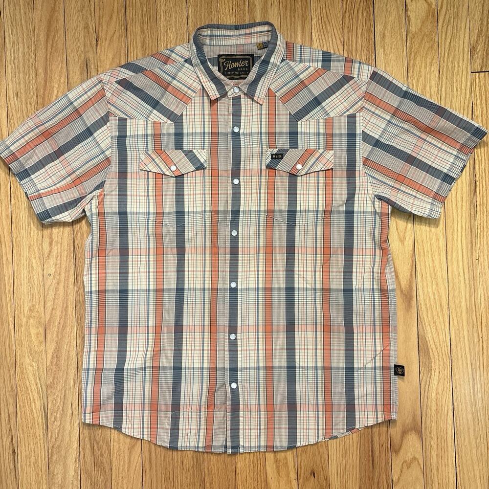Howler Brothers Mens Size Large H Bar B Snap Shirt Pearl Snap Plaid Short Sleeve